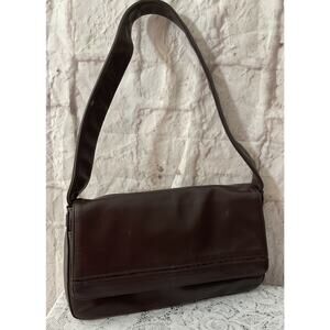 PERLINA NEW YORK Brown Smooth Leather Shoulder Bag Purse Silver Hardware